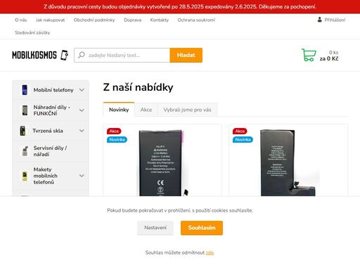 mobilkosmos e-shop prodej servisní nářadí výprodej makety kryty brašny tašky tvrzená skla náhradní dily telefony na náhradní díly