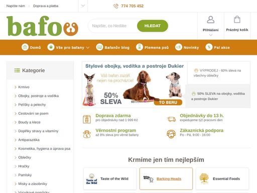 baf! kvalitní krmiva a široký výběr potřeb pro pejsky - to je bafoo.cz. 95% zboží skladem, expedice tentýž den. věrnostní slevy. nonstop zákaznický servis!
