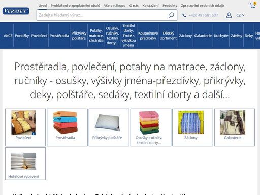 veratex.cz - povlečení, prostěradla, ručníky, přikrývky, polštáře, záclony, matrace. veratex - český výrobce povlečení a prostěradel.
