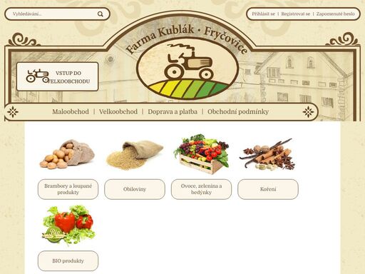 eshop nabízí zemědělské komodity a výrobky pro gastronomii. 
pěstujeme obiloviny, brambory, zabýváme se rostlinou výrobou.