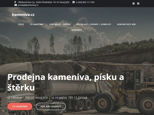 prodejna kameniva, písku a štěrku v orlové. provozujeme vlastní autodopravu. dodávku materiálu zajištujeme vanovými soupravami nebo kontejnery