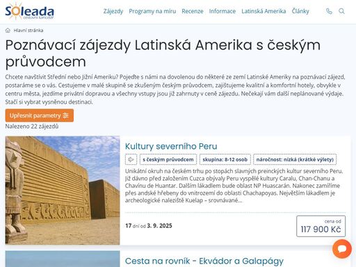ck soleada - poznávací zájezdy střední a jižní amerika. komfortní dovolená za poznáním v malé skupině s českým průvodcem.
