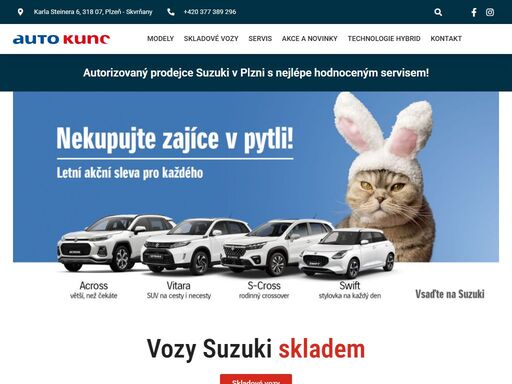 jsme autorizovaný prodejce a servis vozů a automobilů značky suzuki v plzni. navšivte náš autosalon a prohlédněte si nabídku skladových vozidel.