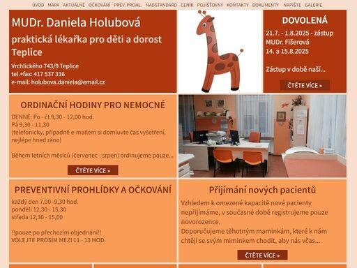 mudr. daniela holubová praktická lékařka pro děti a dorost teplice vrchlického 743/9 ordinační hodiny, dětská lékařka, dětská doktorka, dětský lékař.