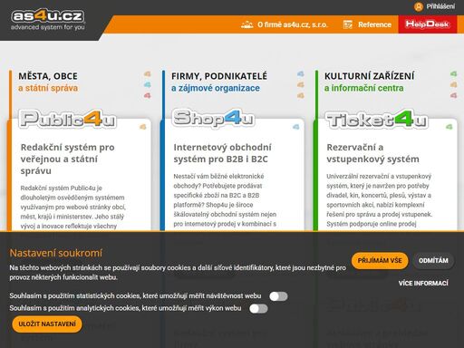 redakční systém public4u, obchodní systém shop4u, informace o firmě as4u.cz