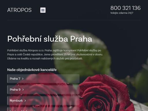 pohřební služba praha atropos s.r.o. praha nabízí kompletní pohřební služby. pro pohřební služby volejte non-stop na číslo 800 321 136.