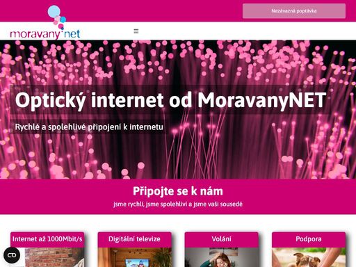chceme pro vás rychlé a stabilní internetové připojení, proto pro vás v moravanech a okolí neustále rozšiřujeme optický internet.