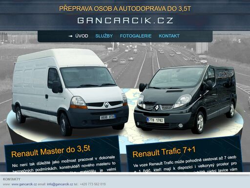 od 10kč/km. přeprava osob a autodoprava do 3,5t. renault master do 3,5t. renault trafic 7+1. petr gančarčík.