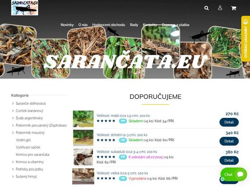 prodej sarančat stěhovavých a švábů argentinských