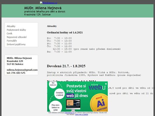 mudr. milena hejnová - praktický lékař pro děti a dorost