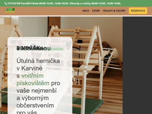 divočák je útulná hernička v karviné s vnitřním pískovištěm pro vaše nejmenší a výborným občerstvením pro vás.