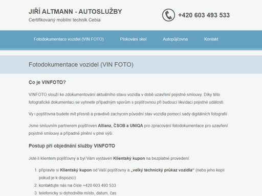 pískování autoskel, vin fotodokumentace, půjčení automobilu -- jiří altmann