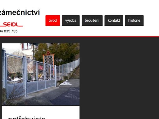 zámečnictví seidl, zakázkové zámečnictví, tradice od roku 1857. vrata, vrátka, mříže, přístřešky, ploty, broušení pil a hoblovacích nožů, automatické pohony vrat tousek