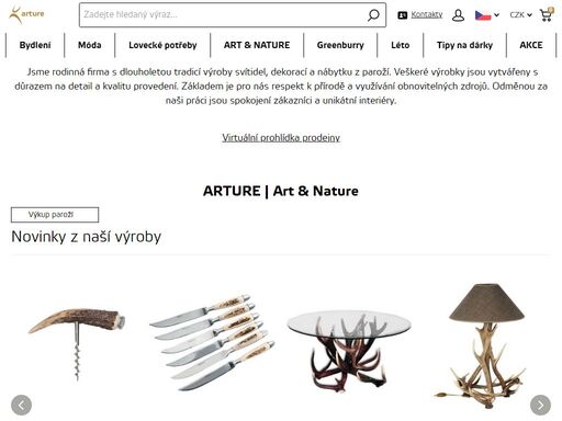připravili jsme pro vás výrobky z paroží, které oceníte nejen při rekonstrukcích historických objektů,
ale také spolu s architekty a designéry při navrhování moderního bydlení.

přejeme si, aby naše výrobky přinesly do vámi zařizovaných prostor očekávanou příjemnou, vřelou atmosféru s duší přírody. | arture