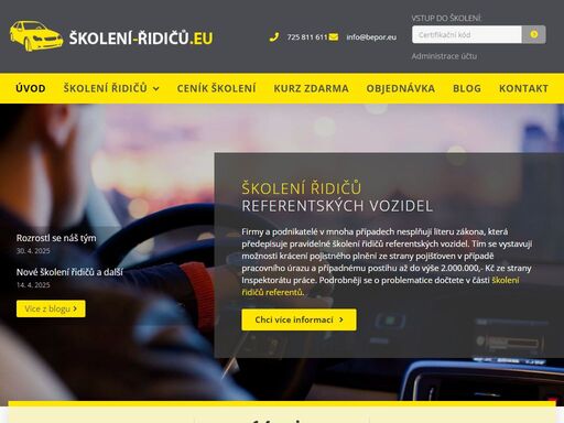 školení řidičů referentů pomocí online kurzu se zákonem uznatelným certifikátem vystaveným ihned po splnění testu.