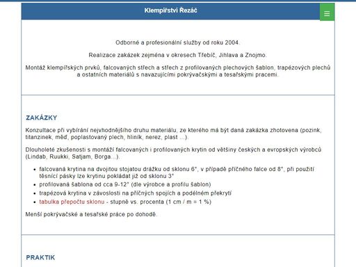 klempířské práce pro koncového zákazníka - okresy třebíč, jihlava a znojmo
