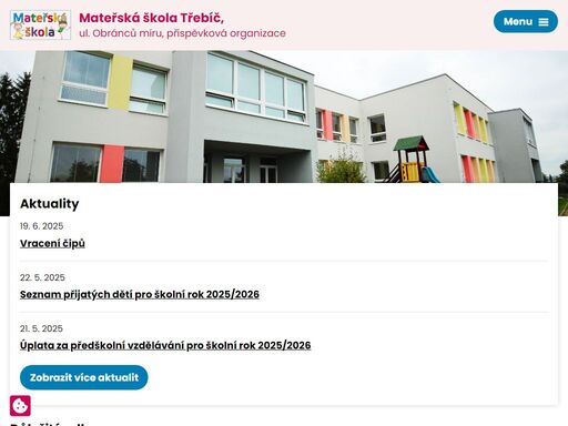 na těchto stránkách vám nabízíme krátký náhled do naší činnosti a budeme se snažit poskytovat vám aktuální nebo důležité informace týkající se naší mateřské školy.
