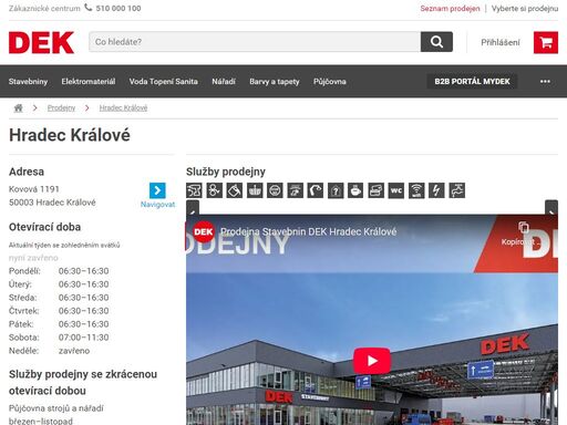 stavebniny dek hradec králové. přijeďte si vybrat, co potřebujete pro svou stavbu nebo rekonstrukci. služby a otevírací doba na prodejně hradec králové.