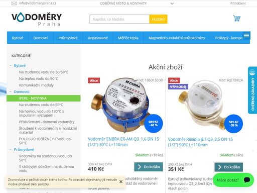 e-shop společnosti vodoměry praha. zabýváme se prodejem vodoměrů, měřičů tepla, instalatérského materiálu a profesionálního příslušenství.
