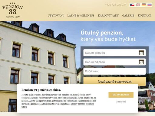 penzion 33 nabízí komfortní a klidné ubytování v centru karlových varů. ubytujte se v jednom z 10 nově zařízených pokojů s vlastní koupelnou za výhodnou cenu.