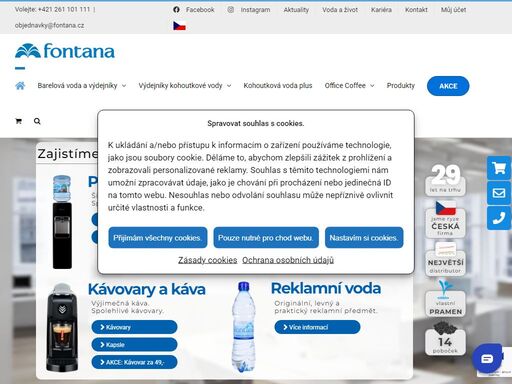 poskytujeme spolehlivý pitný režim na pracovišti i doma. barelová voda, výdejníky barelové vody, výdejníky na vodovodní řad, kávovary a káva.