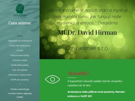 psychiatrická ambulance v čáslavi provozovaná lékařem mudr. davidem hirmanem pod cura animae s.r.o., možnost psychoterapie