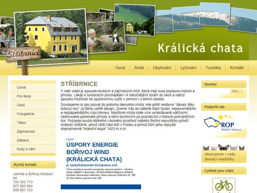králická chata - ubytování v obci stříbrnice pod kralickým sněžníkem (jeseníky), jen kousek od lyžařského areálu kraličák