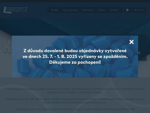 kovoplasty.cz nabízí plastové produkty (studniční skruže, vodoměrné šachty, jímky, septiky, bazény, nádrže, plastové sklepy..), průmyslová síta a zámečnické práce. pomůžeme v oboru třídění materiálů včetně servisu. nabízíme zakázkovou kovovýrobu a laserové řezání. individuální přístup, expresní výroba i dodání.