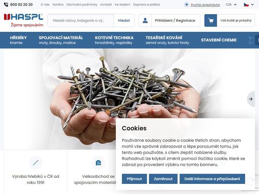 hašpl a.s. - výrobce a dodavatel širokého sortimentu hřebíků, vrutů, tesařských kování, kotevní techniky, a dalšího spojovacího materiálu