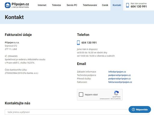 kontakt na připojení k internetu, telefonování a servis počítačů v obcích nelahozeves, staré ouholice, kostelec nad labem, jiřice, libiš, čakovičky, hleďsebe, podhořany, nové ouholice a okolí.