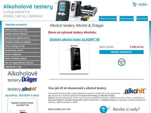 nabízíme prodej spolehlivých alkohol testerů alkohit a dräger, od základních po profesionální použití, vždy ale s vysokou kvalitou čidla i celého přístroje.