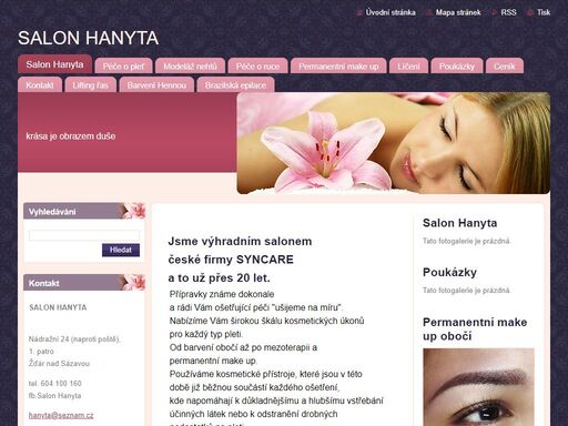 salon hanyta žďár nad sázavou, depilace, líčení, trvalá na řasy, chemický peeling, manikúra, lifting řas  pleti, modeláž nehtů
permanentní make up
