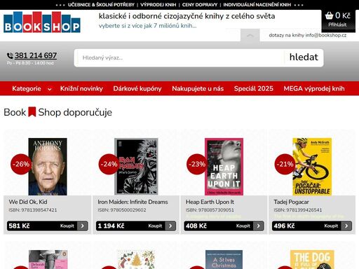 internetový a kamenný obchod s nabídkou anglické beletrie, odborné literatury, zahraniční literatury a další. využijte skvělé ceny a rychlost dodání.