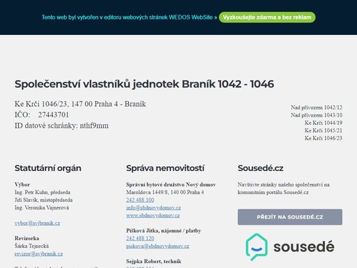 společenství vlastníků jednotek braník 1042 - 1046