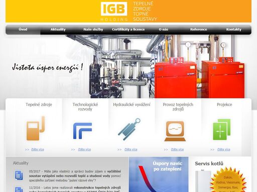 igb holding, a.s. je společnost, zabývající se problematikou tepelných zdrojů, technologických rozvodů, revitalizací objektů, projekcí a mnoha dalšími činnostmi v oblasti úspor nákladů na vytápění.