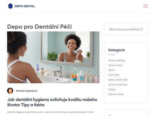 depo pro dentální péči je odborný web zaměřený na stomatologii a péči o zuby. na našem webu naleznete informace o nejnovějších zubních procedurách, tipy na ústní hygienu a rady od zkušených stomatologů. snažíme se vám poskytnout co nejlepší informace pro vaše zdravé a krásné úsměvy.