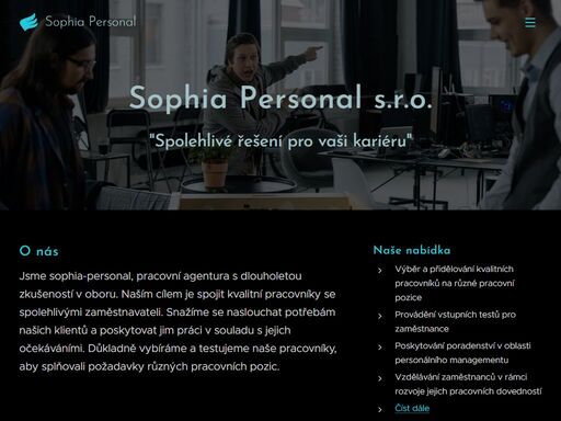 jsme sophia-personal, pracovní agentura s dlouholetou zkušeností v oboru. naším cílem je spojit kvalitní pracovníky se spolehlivými zaměstnavateli. snažíme se naslouchat potřebám našich klientů a poskytovat jim práci v souladu s jejich očekáváními. důkladně vybíráme a testujeme naše pracovníky, aby splňovali požadavky různých pracovních pozic.