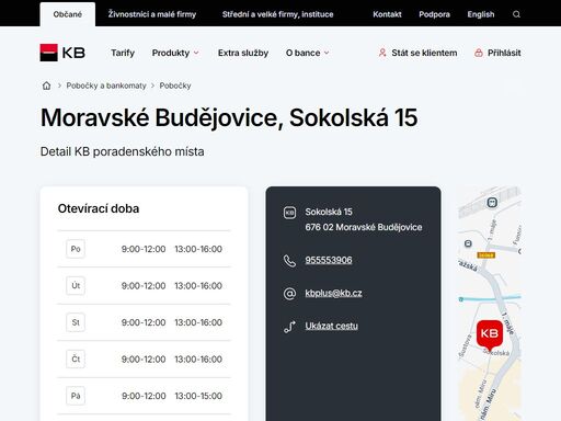 seznam a vyhledávání poboček a bankomatů komerční banky.
