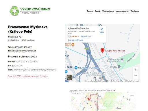 výkup kovu brno, minská - václav absolon. výkup kovu za nejlepší ceny. výkup barevných kovů, železa, niklu, hliníku, křemíku. výkup nebezpečných odpadů.