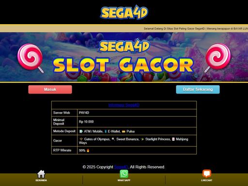 mainkan slot online dan togel terpercaya hanya di sega4d. bergabung sekarang dan rasakan sensasi menang mudah bersama sega4d, situs judi online terbaik 2025!