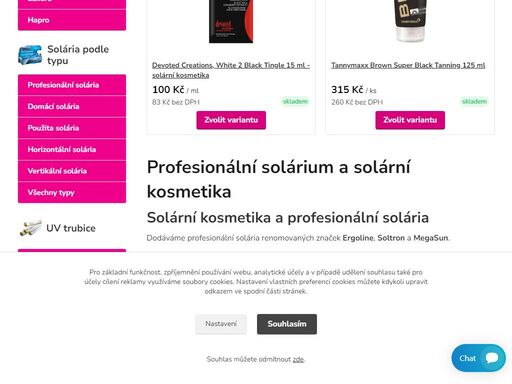 nabízíme solária a příslušenství pro vaše solárium značek ergoline, megasun, luxura. v nabídce dále solární kosmetika emerald bay, tannymaxx, devoted creations a supertan.