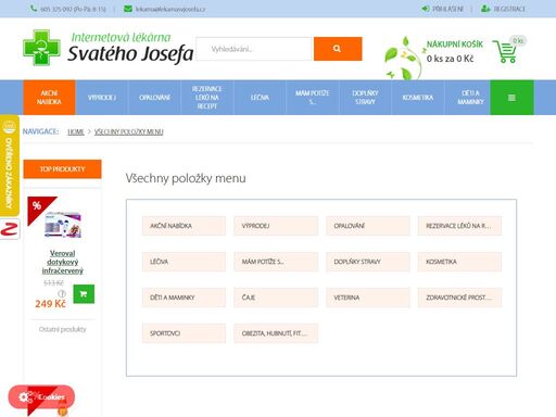 v naší internetové lékárně nabízíme volně prodejné přípravky z kategorie vitamínů, potravinových doplňků, kosmetiky a přípravky pro péči o vaše zuby. součástí sortimentu je také kojenecká výživa a různé produkty pro matky s dětmi, přírodní léčiva