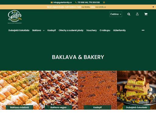 gülerfamily.cz, pekařská výroba a prodej čerstvé baklavy, kadayifu a dalších tradičních dezertů z oblasti blízkého východu, středomoří, balkánu.