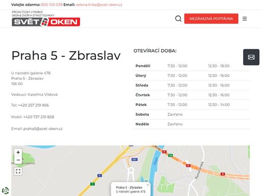 pobočka společnosti svět oken praha 5 - zbraslav nabízí do konce měsíce se slevou plastová okna, plastové dveře, hliníková okna, hliníkové dveře, garážová vrata, balkóny a lodžie a stínící techniku.