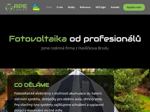 fotovoltaické elektrárny s možností akumulace do baterií, ostrovní systémy, dobíječky pro elektro auta, možnost ohřevu vody. pro všechny tyto systémy zajišťujeme schválení a vyplacení dotací v maximální možné míře.
