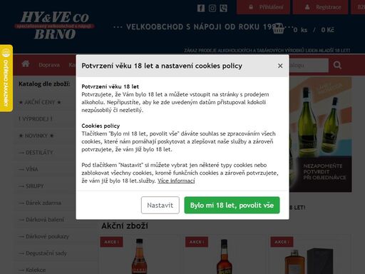 e-shop prodej nápojů hyveco, alkoholické a nealkoholické nápoje
