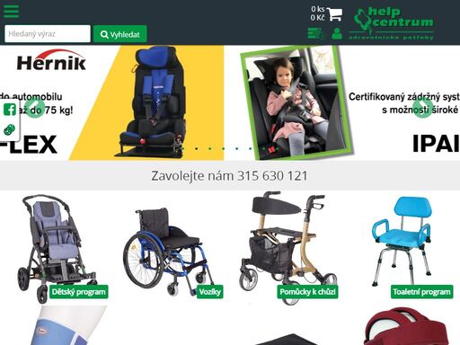úvodní stránka na web help-centrum, kde najdete rehabilitační a zdravotnické pomůcky, adresy a kontaktní údaje k pobočkám help-centru.