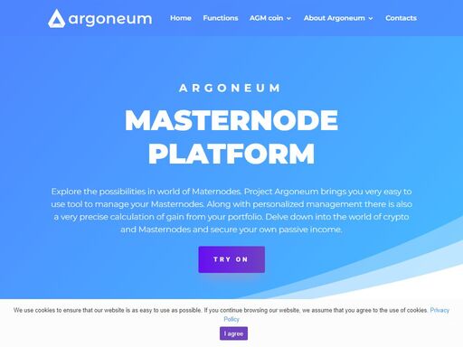 explore the possibilities in world of maternodes. project argoneum brings you very easy to use tool to manage your masternodes. along with personalized