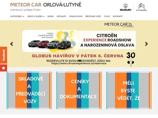 meteor car, jsme autorizovaný prodejce a servis značky citroën se sídlem ve městě orlová-lutyně. nabízíme osobní, skladové a užitkové automobily s distribucí pro českou republiku. dále u nás najdete bazarové automobily citroën, autorizovaný servis suzuki a mnoho dalšího.