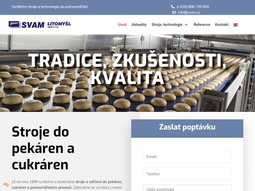 svam litomyšl, spol. s r.o., stroje a technologie pro pekárny a cukrárny - fritézy koblih, plničky, boxové kynárny, nerezové dopravníky,moučné hospodářství, moučné cesty, sila, zakázkový výroba z nerezi a potravinářského hliníku